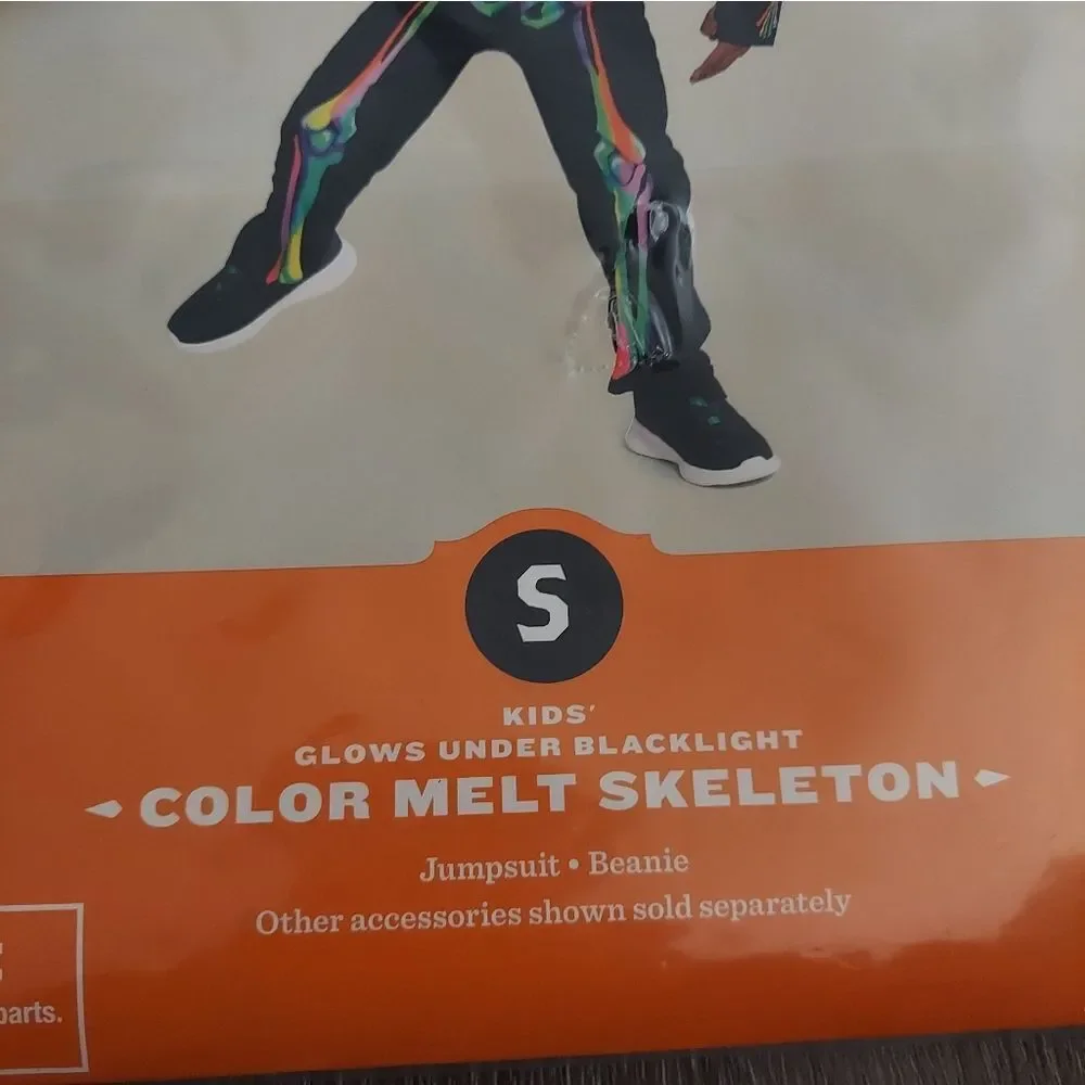 NEW Color Melt Skeleton Halloween Costume Boy Girl Small Glows Under Blacklight